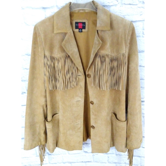 Gallery Jackets & Blazers - Vintage 90's Oversized Suede Fringe Jacket Tan M/L